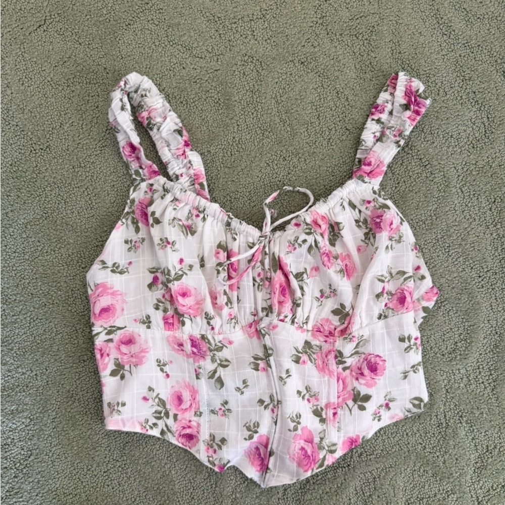 Floral Pink and White Women's Top